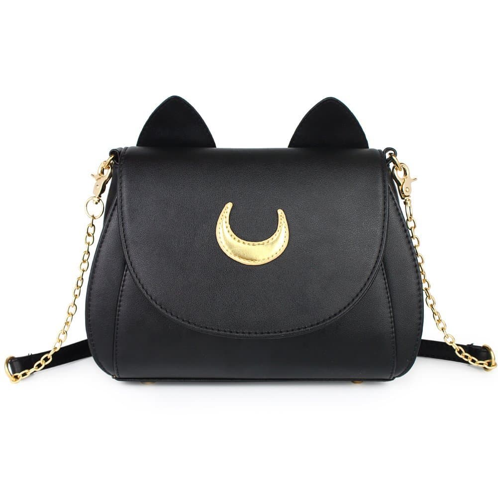 Women's Moon Purses Crossbody Bags Pu Leather Gothic Purse Cat Handbags Girls Black Shoulder Bags
