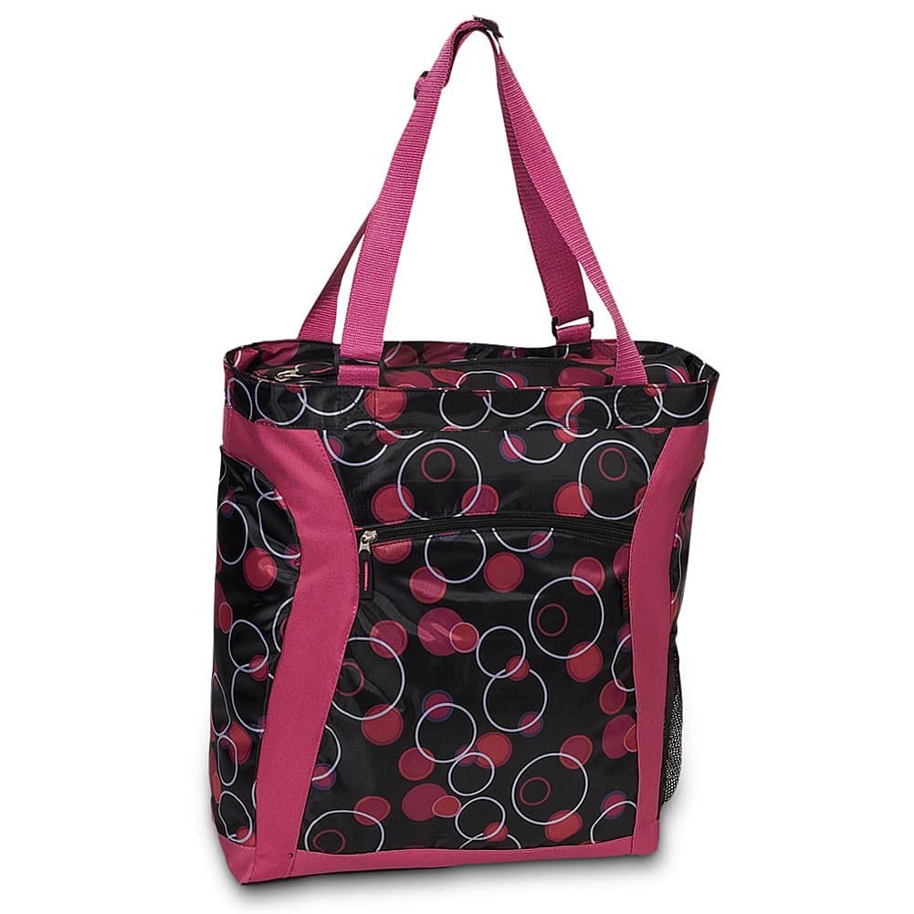 Everest Laptop Storage Shopping Tote w/ Fuchsia & Black Circle Pattern