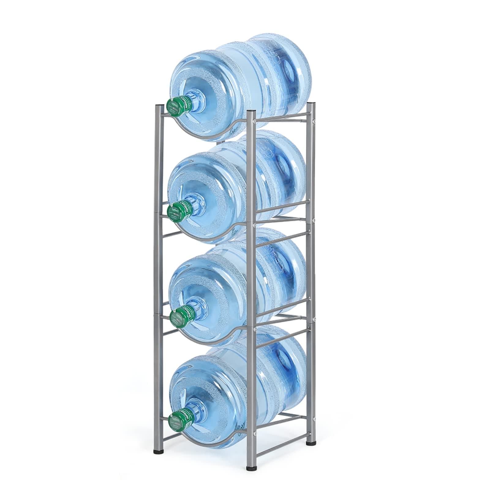 ETELI Water Bottles Holder Rack 5 Gallon Water Jug Rack Holder 4 Tier Detachable Bucket Organizer Dispenser 5 Gal Bottles Cabby Rack Shelf with Anti-slip Rubber for Home Office Company Chrome