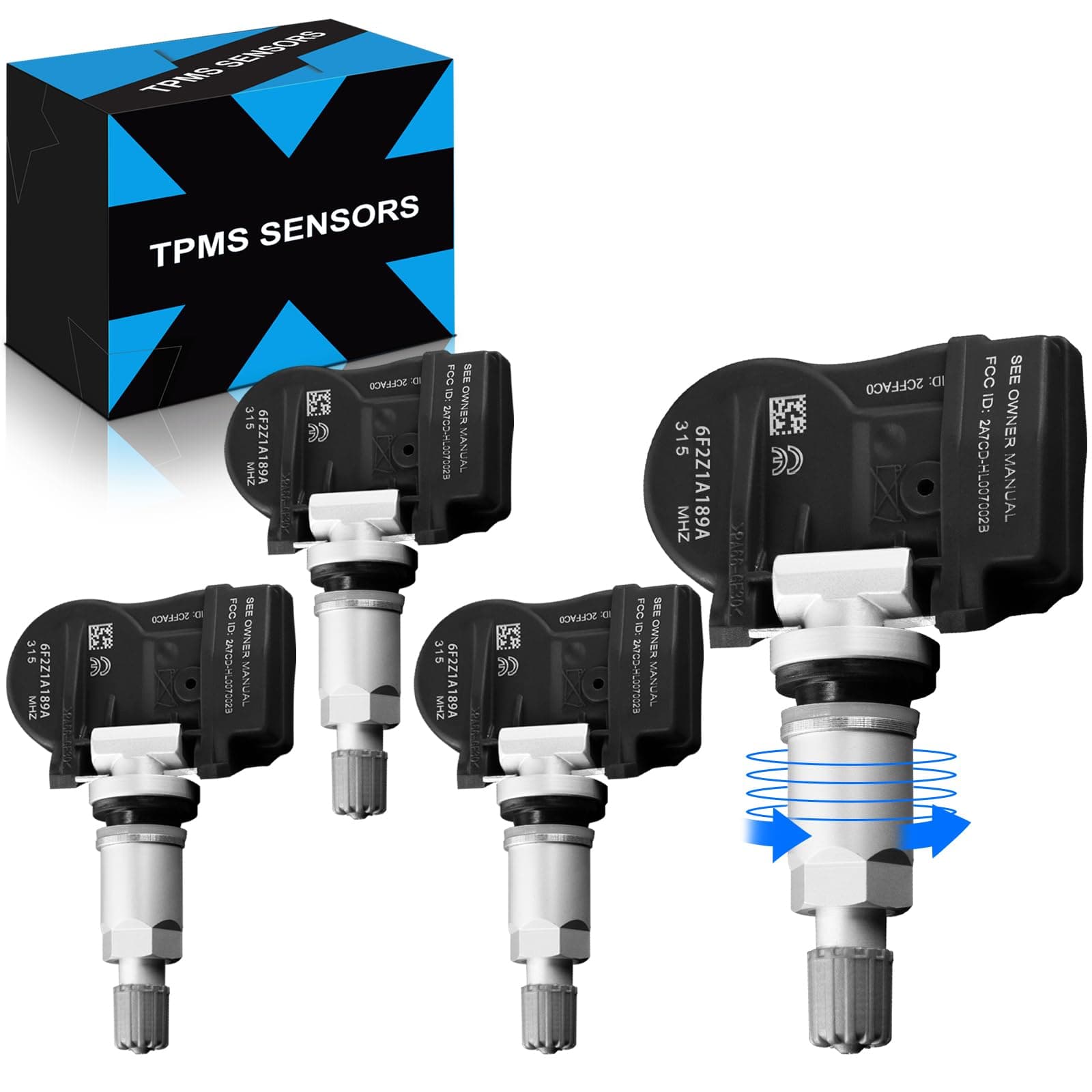 Pre-Programed Tire Pressure Sensor for:-Ford Explorer 2006 2007 2008 2009 2010 F150 2007 2008 Edge Escape Fusion for:-Mustang for:-Lincoln MKZ Navigator Mark LT TPMS 6F2Z-1A189-A 315MHz (4)