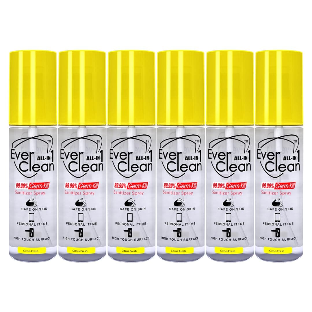 All-in-1 Sanitizer Citrus Fresh 50mL | Clinically Proven 99.99% Germ Kill, Natural Ingredient Extract, Disinfects and Sanitizes Hands, Personal Items, High-Touch Surfaces, Antibacterial, Quick Dry, Non-Sticky & Safe on Skin (Pack of 6)