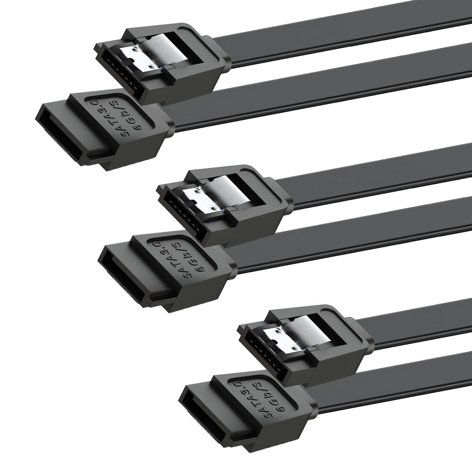 SATA Cable III for SSD HDD Data,3 PCS 6Gbps Straight Angle 15 Inch Sata Data Cable Compatible for SATA Hard Drive CD Driver, CD Writer,Black