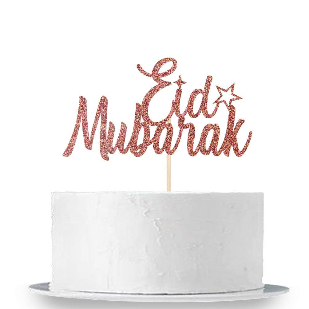 INNORU Glitter Eid Mubarak Cake Topper - Ramadan Kareem, Hajj Mubarak Eid Festival Anniverdary Party Decorations Rose Gold