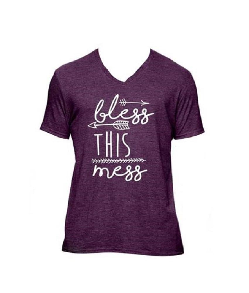 Bless This Mess Arrows Heathered Aubergine Purple V-Neck Fitted Womens T-Shirt, Medium