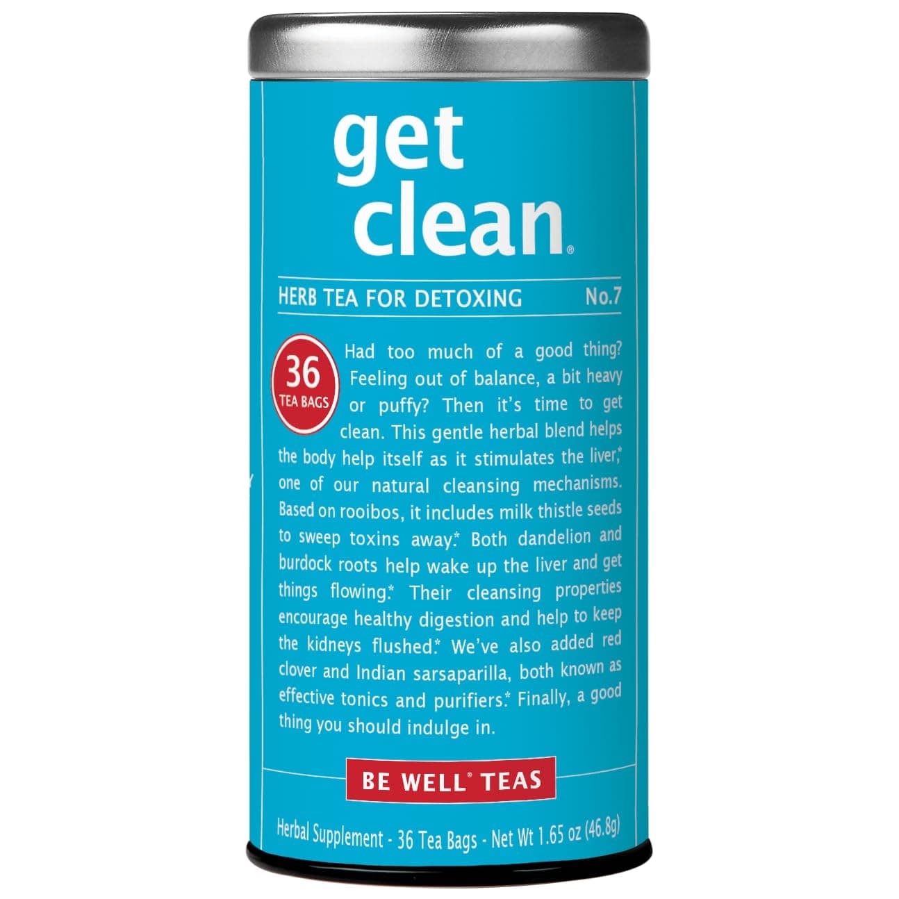 Get Clean – No. 7 Red Tea, 36 Tea Bags, Herbal Blend, Caffeine Free, Gluten Free