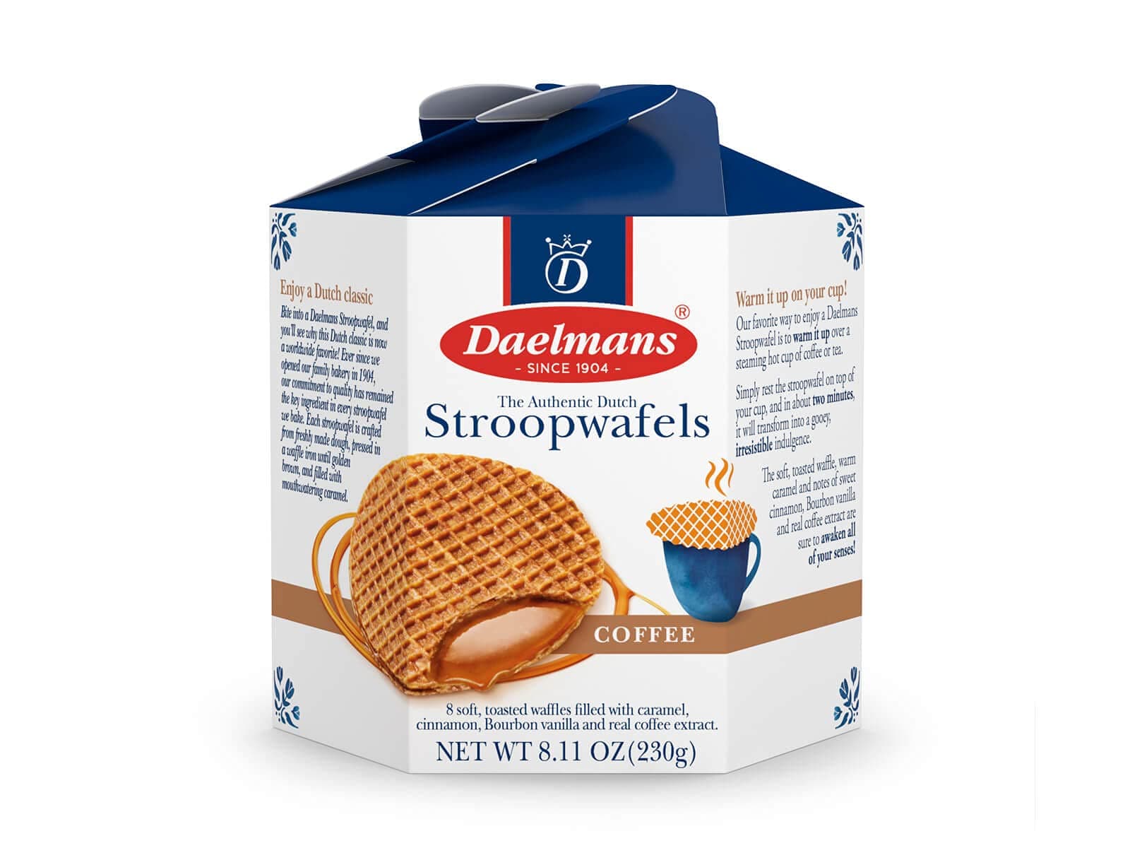 DAELMANS Stroopwafels, Dutch Waffles Soft Toasted, Coffee, Office Snack, Kosher Dairy, Authentic Made In Holland, 8 Stroopwafels Per Box, 1 Box, 8.11oz