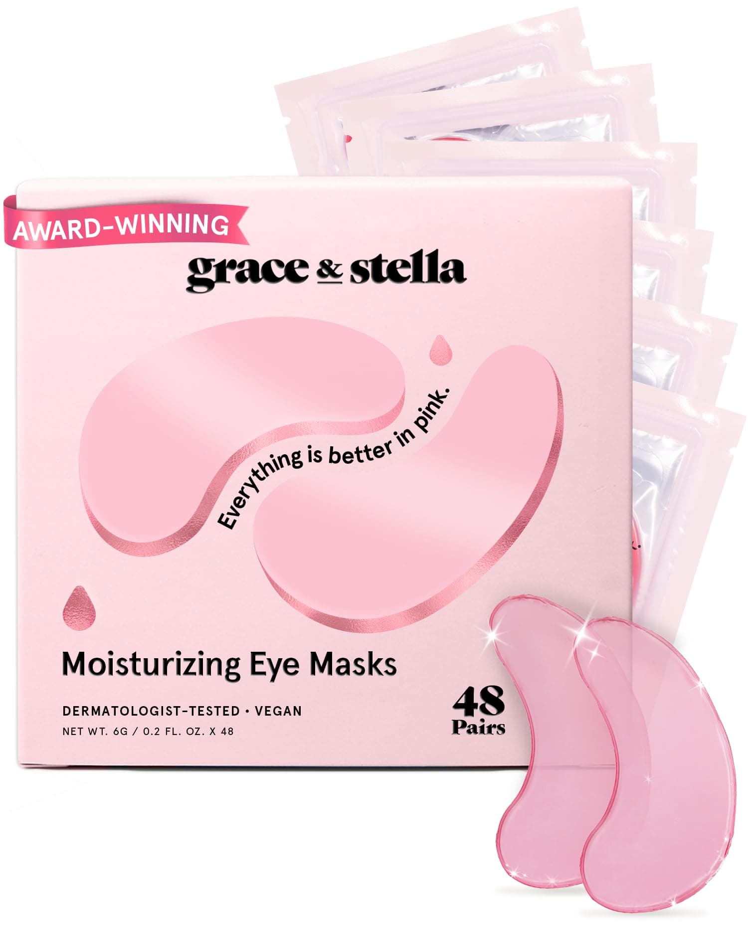grace & stella Award Winning Under Eye Mask - Reduce Dark Circles, Puffy Eyes, Undereye Bags, Wrinkles - Gel Under Eye Patches - Birthday Gifts for Mom - Vegan Cruelty-Free (48 Pairs, Pink)