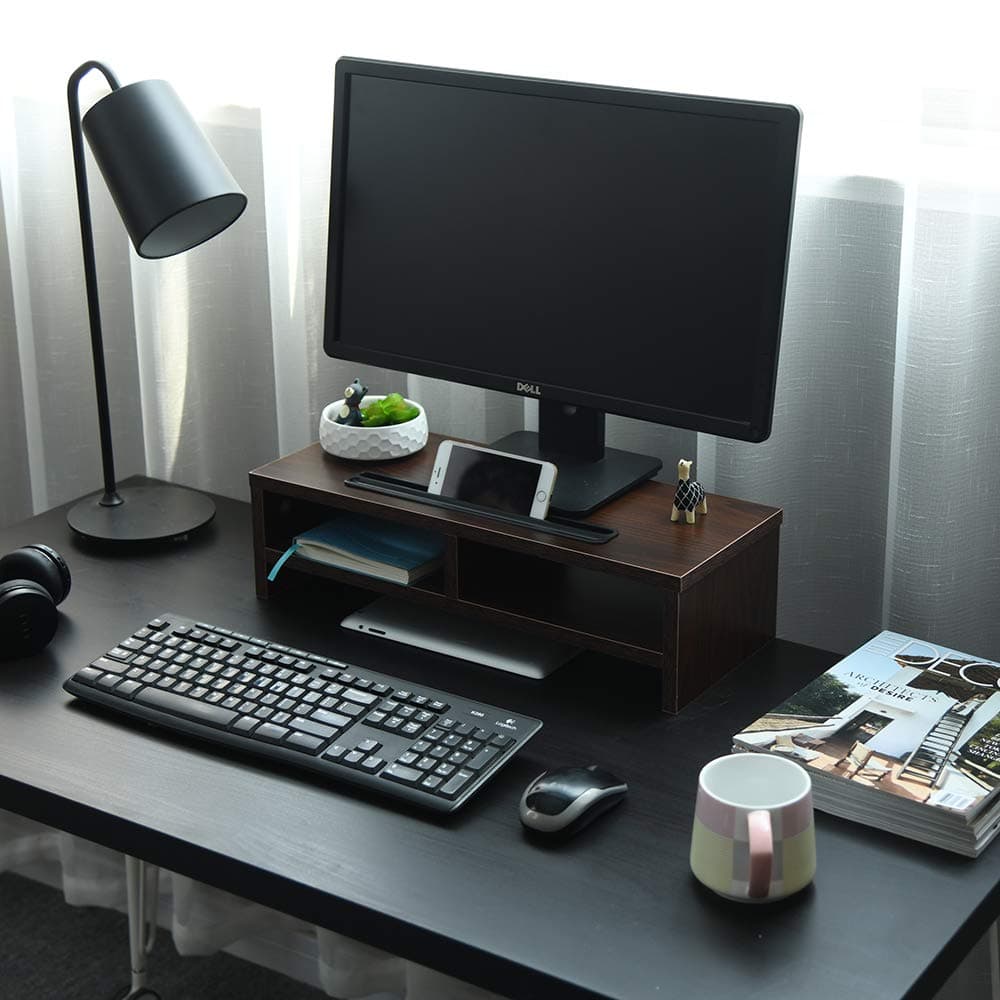 Splendent Furniture MDF Board Monitor Stand PC Laptop Computer Screen Riser 19.7 in Desk Storage Organizer with Tablet/Phone Holder, Cable Management Slot for Home/Office (Red Walnut)