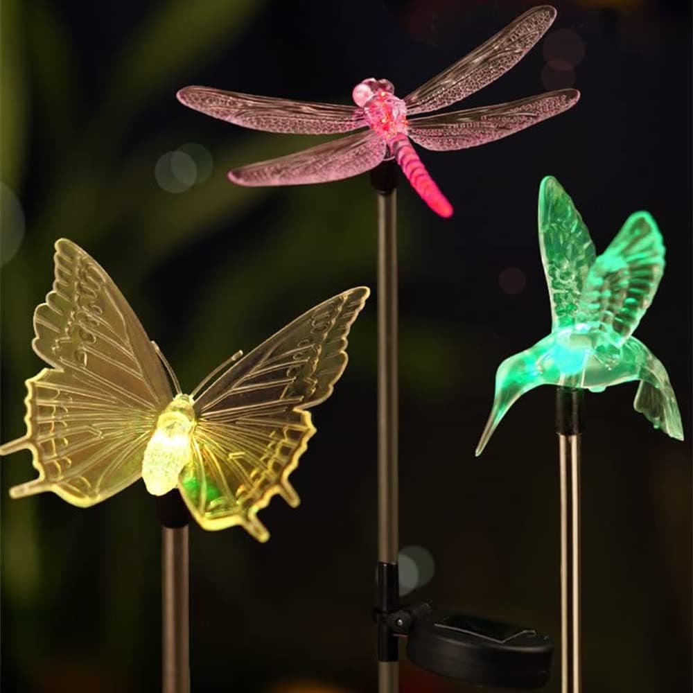 Solar Garden Stake Lights - Hummingbird Butterfly Dragonfly Kit for Outside Garden Patio Yard Lawn Lighting Decor