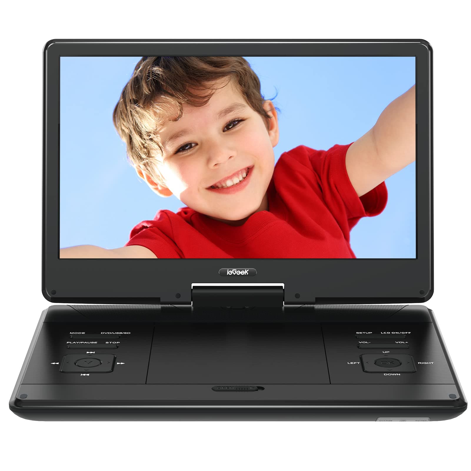 ieGeek 15.9" Portable DVD Player - with 14.1" Large HD Screen, 6 Hours Rechargeable Battery, High Volume Speakers, Region Free, Support USB/SD/Headphone/Sync TV and Multiple Formats, Slow Play, Black