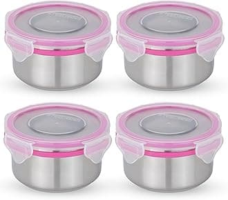 STEELLOCK Stainless Steel Airtight Container with Lid | Leakproof, BPA-Free | Multipurpose Food Storage Containers/Tiffin/Dabba for Office, School & Kitchen | SL-1201-set of 4, 280ml each, Pink