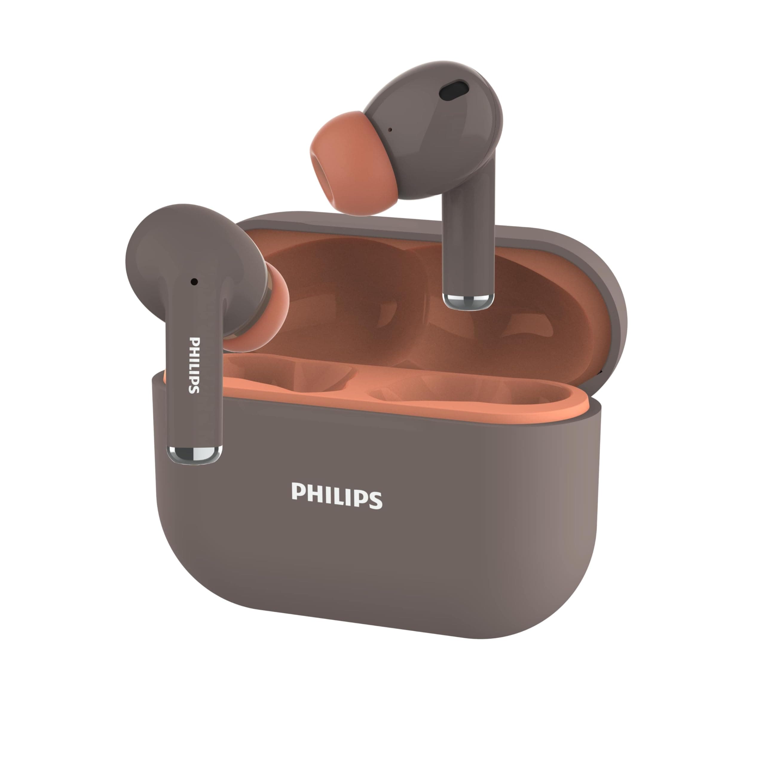 PHILIPS Audio TAT1169BN/94 True Wireless in Ear Earbuds with Pocket Sized Charging Case, Play Time Upto 55Hrs, 12mm Dynamic Drivers, Inbuilt Mic, IPX4 Splash & Sweat Resistant (Brown)
