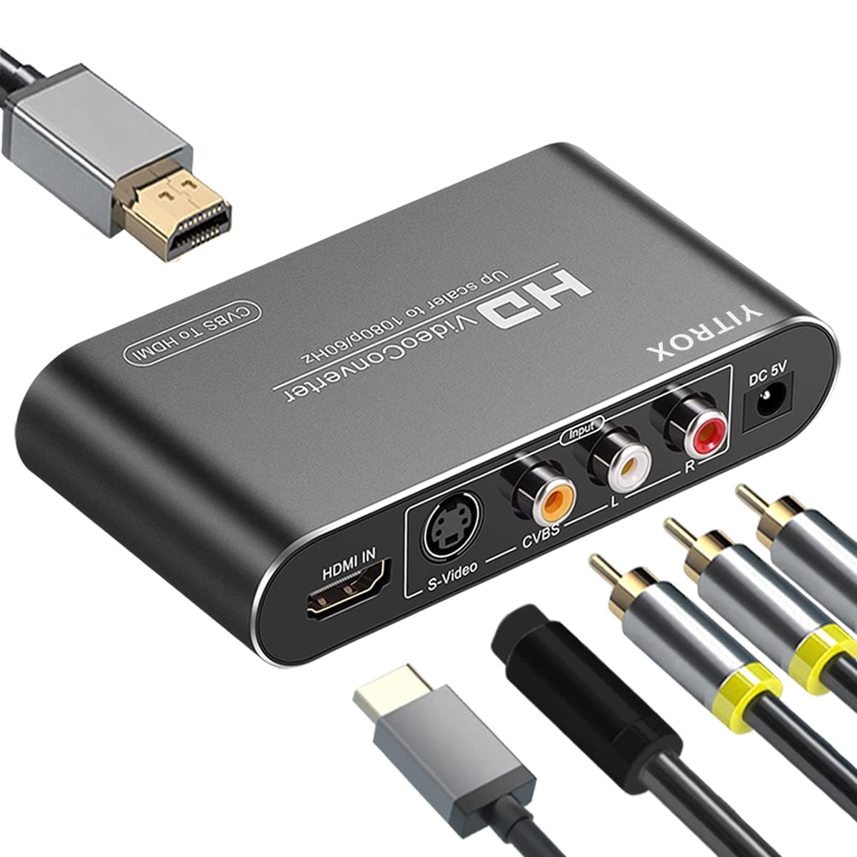 AV Svideo HDMI to HDMI Converter Upscaler, 3RCA CVBS AV Svideo R/L HDMI to HDMI Converter Scaler Support 1080P for Wii, PS2, PS3, Xbox 360, Blu ray Player, DVD and More