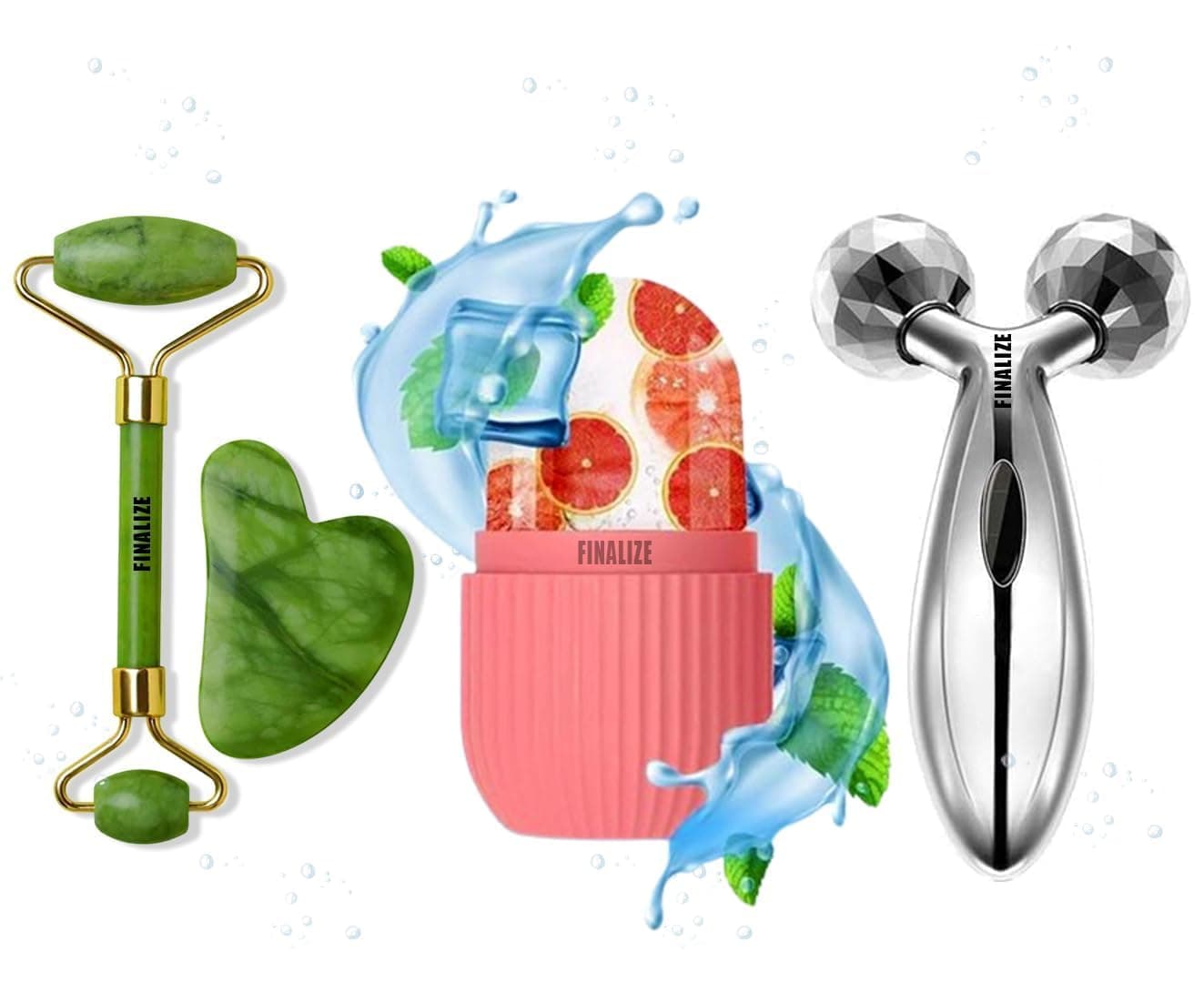 3D Manual Roller Face Body Massager with Face Stone Roller Massager with ice roller for face, Ice Silicone Facial Cube, cube massager, Jade and 3D Set Facial Combo and Body Massager -