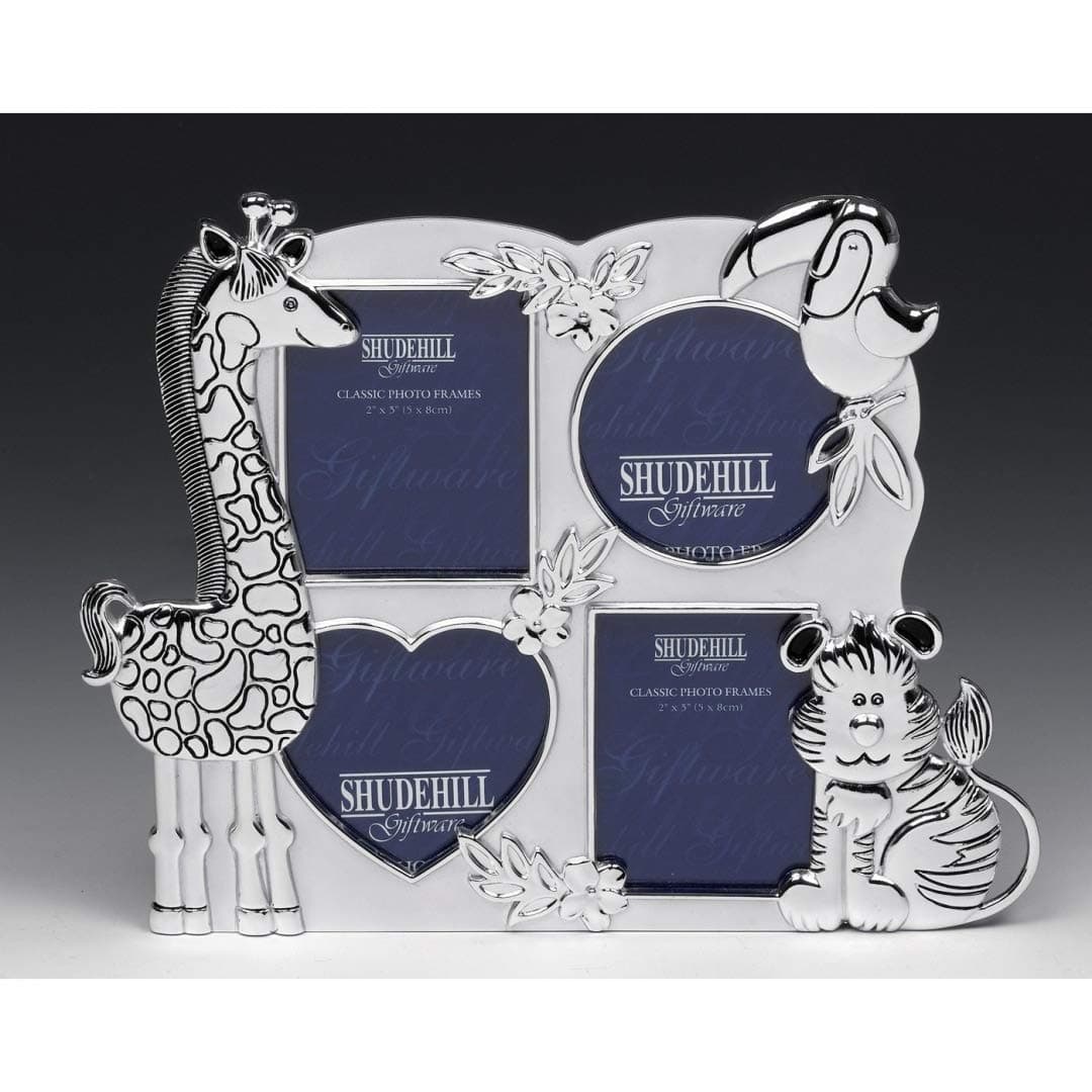 Photo Frame – Jungle Animal Silver Multi Picture Photo Frame New Baby Gift Idea