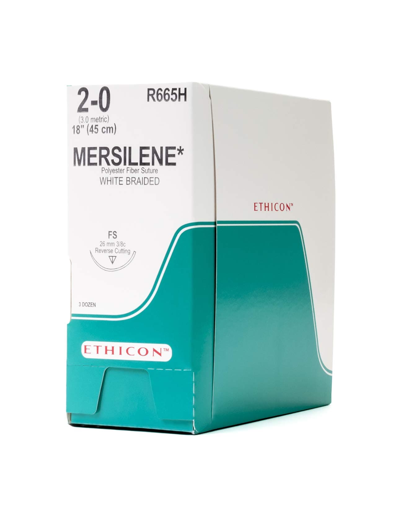 MERSILENE Polyester Fiber Suture, R665H, Synthetic Non-absorbable, FS (26 mm), 3/8 Circle Needle, Size 2-0, 18" (45 cm)