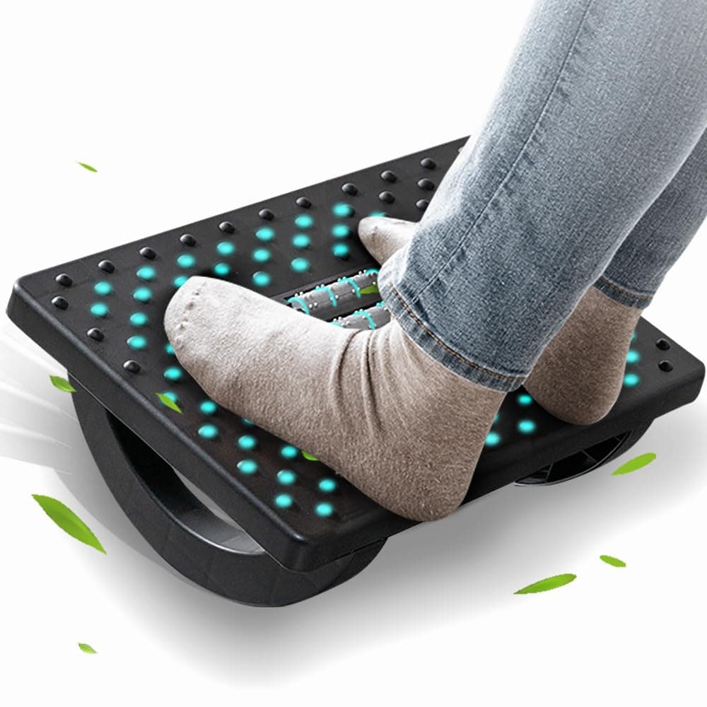 Foot Rest for Under Desk at Work - Ergonomic Foot Stools for Under Office Desk - Rocking Footrest with Roller Massager - Leg Rest for Chair, Computer Gaming -13" L x 9.6" W x 5" H