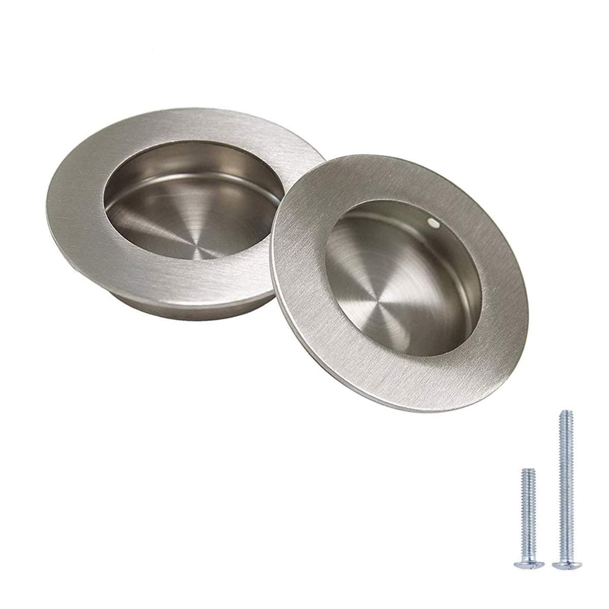 Pocket Door Handles Brushed Nickel - Peaha MC001-65 Flush Pull Handle Sliding Door Handle Diameter 2.5In(65Mm) 2 Pack