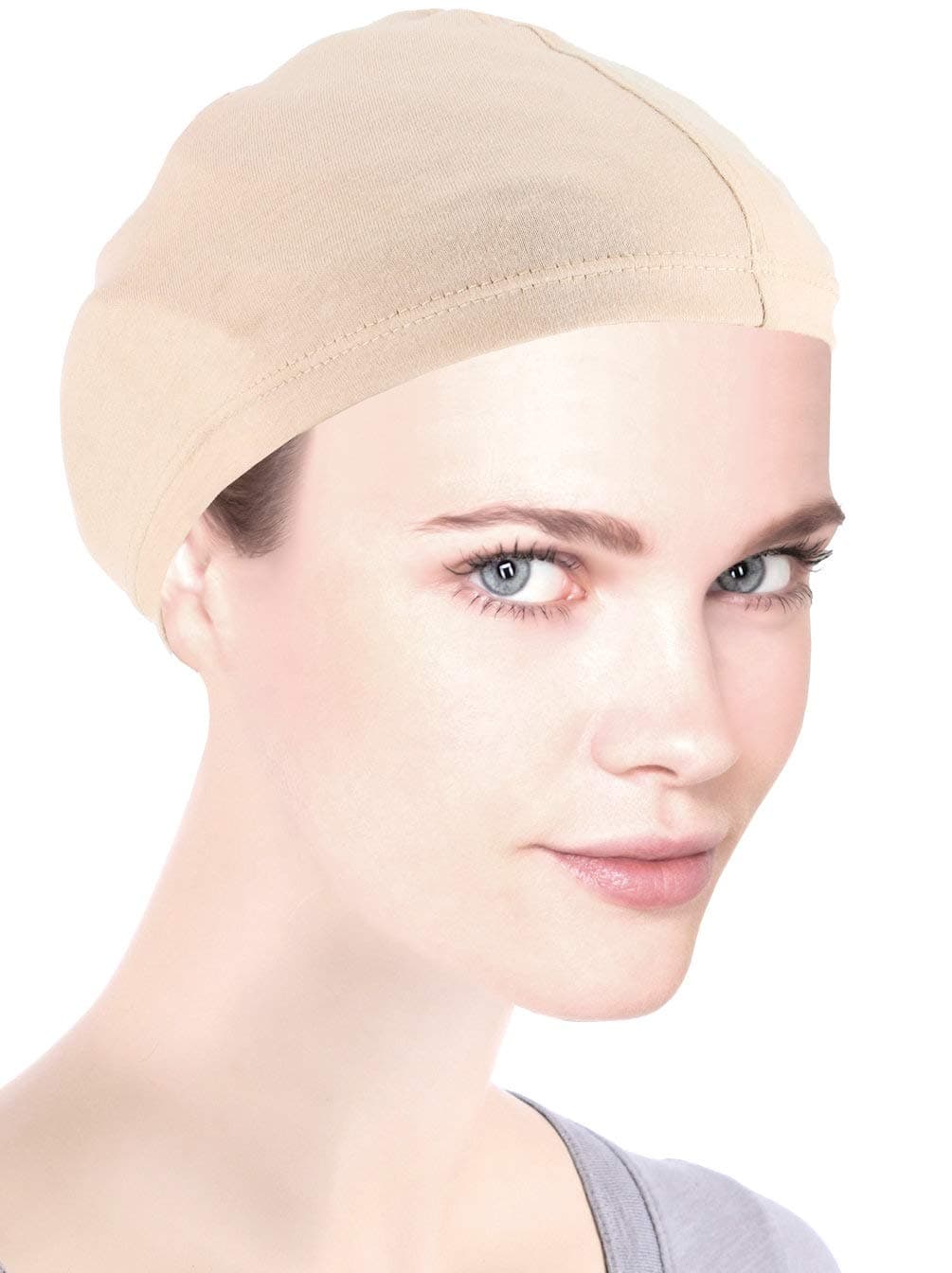 Turban Plus Cotton Wig Liner Cap Beige Soft Comfy Breathable for Women Chemo Cancer Hairloss