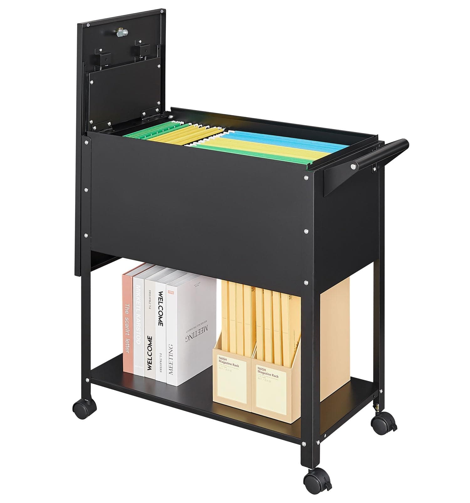 NODHM Metal Mobile File Cabinet, Rolling File Cart File Box with Sliding Cover and Wheels, Rolling Filing Cabinet Locking Tool Storage Cabinets for Home Classroom Office