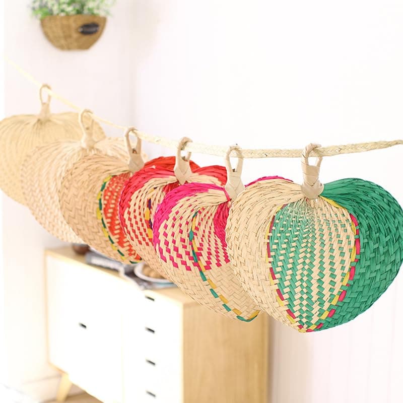 WRINGKIT 12 Pieces Natural Raffia Fans, Handmade Wedding Raffia Fans, Farmhouse Palm Leaf Hand Weaving Fan Boho Fans for Guest, Wedding Favors, Couple, Summer Cooling, Wall Decor