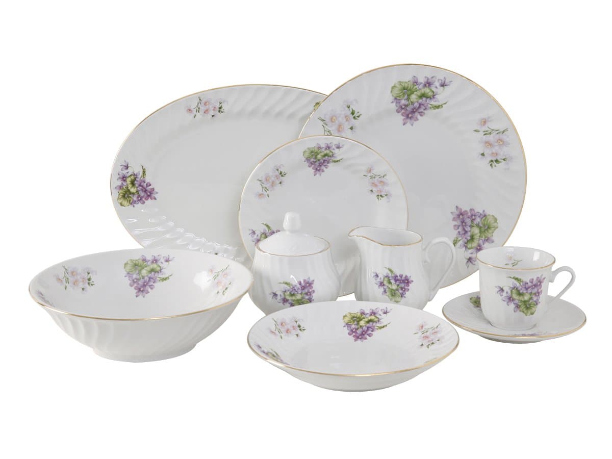 Ciera 45-Piece Marguerite Dinner Set with Gold Trim; Vintage Floral