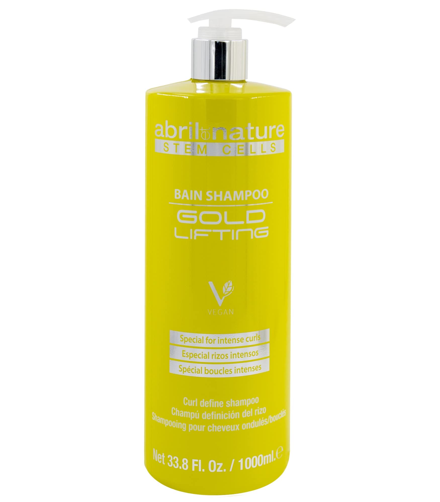 Abril Et NatureBain Shampoo Gold Lifting - Moisturising Shampoo - 1000 ml - For Curly Hair - Hair Treatment with Stem Cells and Panthenol - Vegan Product - Reduces frizz