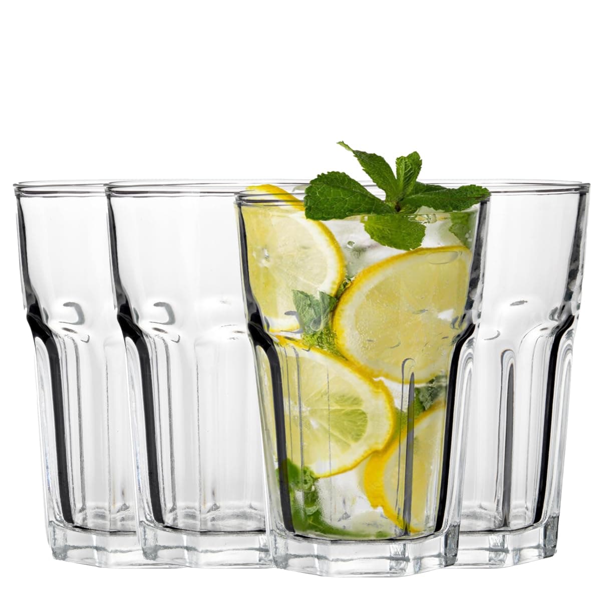 Premier Housewares Luxor Glass Tumblers Set of 4 – 360ml Clear Drinking Glasses – Highball Water Juice Glass Cups – Dishwasher Safe Everyday Kitchen Glassware 8 x 8 x 12 cm