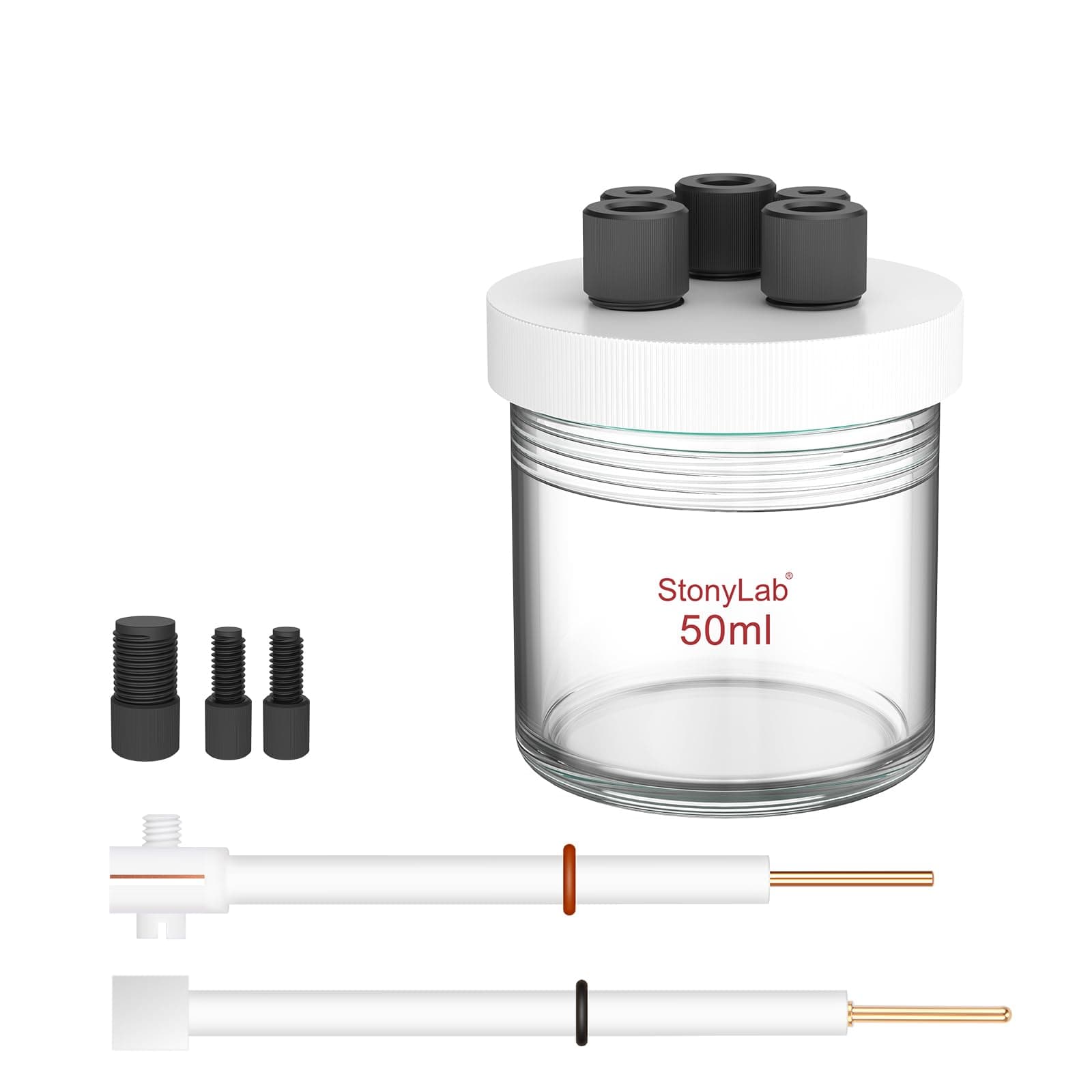Electrolytic Cell, Borosilicate Sealed Electrochemical Cell Kit Reactor Electrolyzer with 5-Hole PTFE Lid, 50 ml
