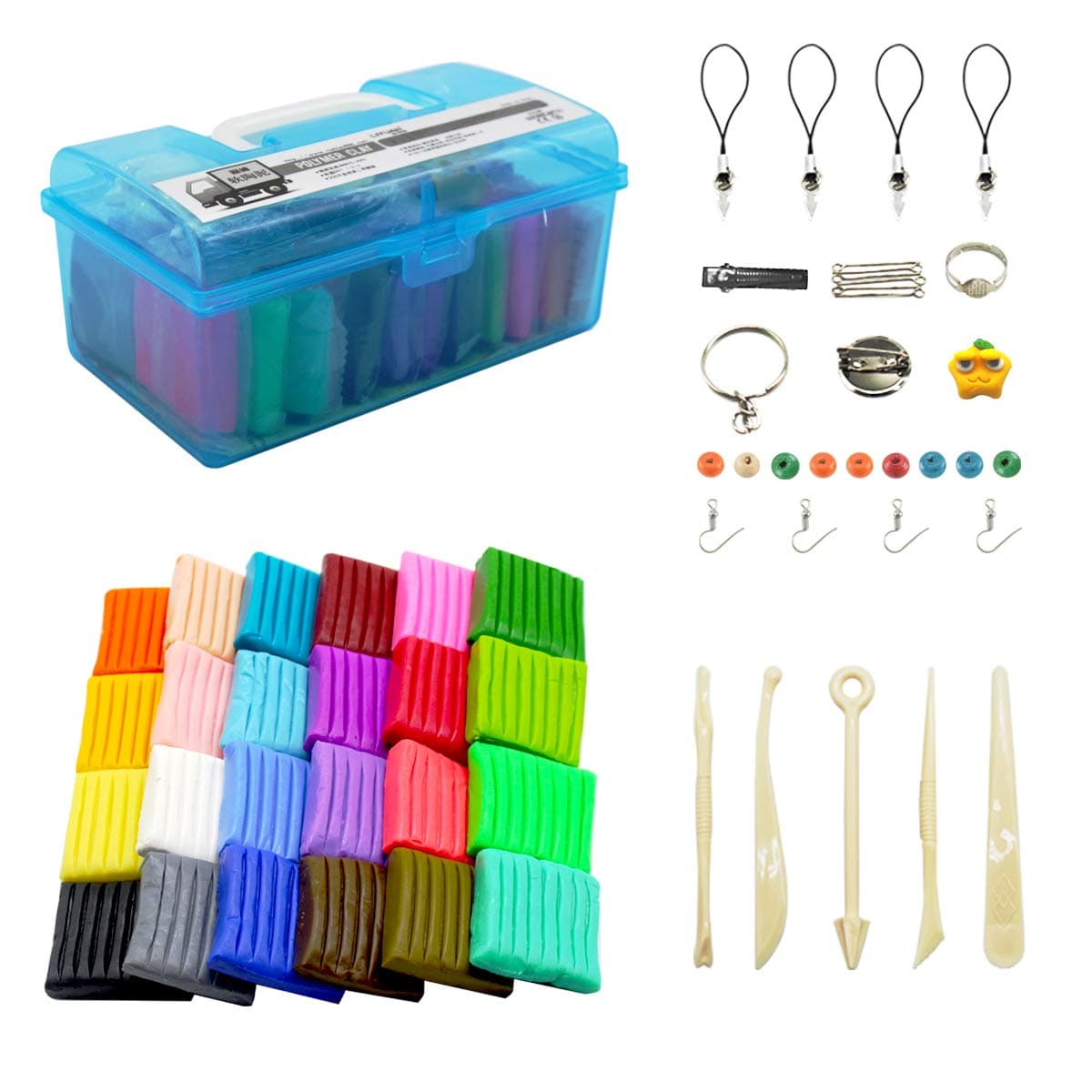 DIY Colored Polymer Clay 24 Color Creative Street Model Clay Soft Molded Oven Baking Clay Kit, w/Storage Box, Tools and Accessories 500GR
