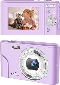Digital Camera, FHD 1080P 36MP Vlogging Camera Portable Mini Camera Compact Camera for Kids, Photography Beginners,Teens-Violets