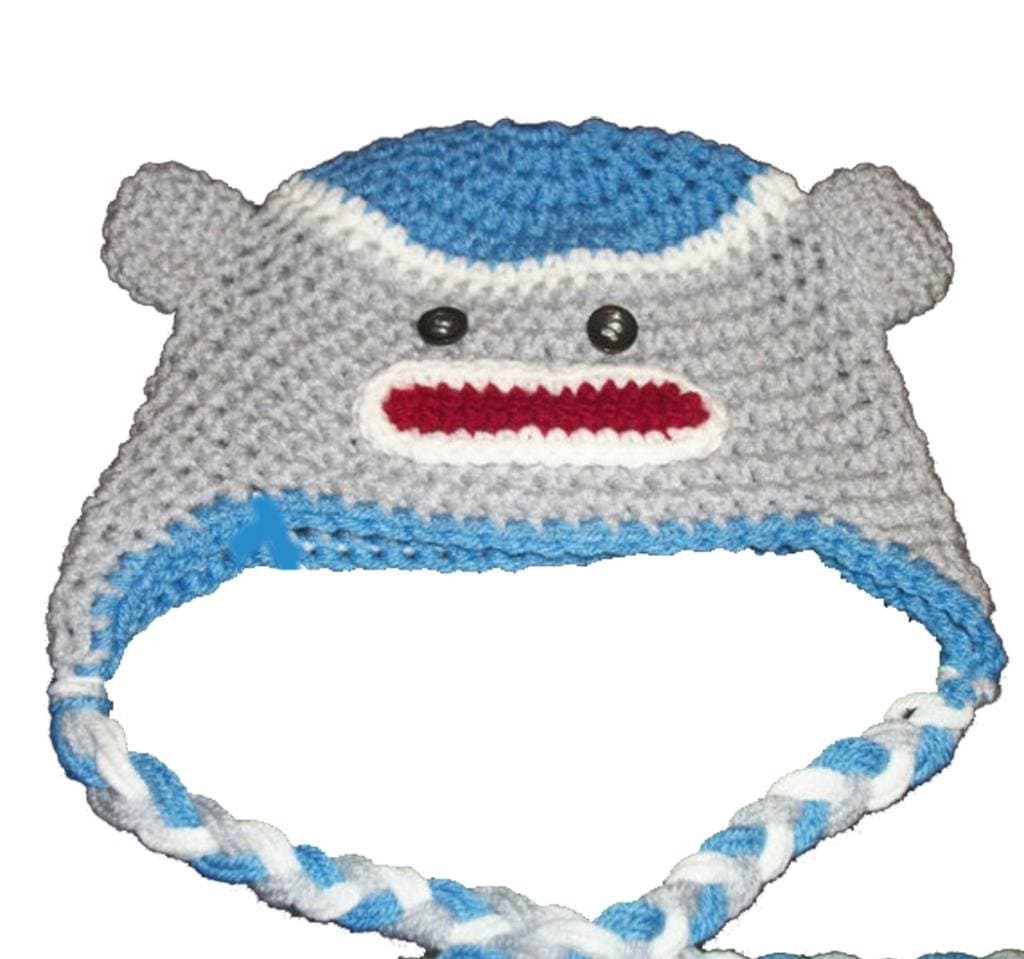 Sweet Lullabiez Handmade Blue & Gray Sock Monkey Beanie Size Newborn