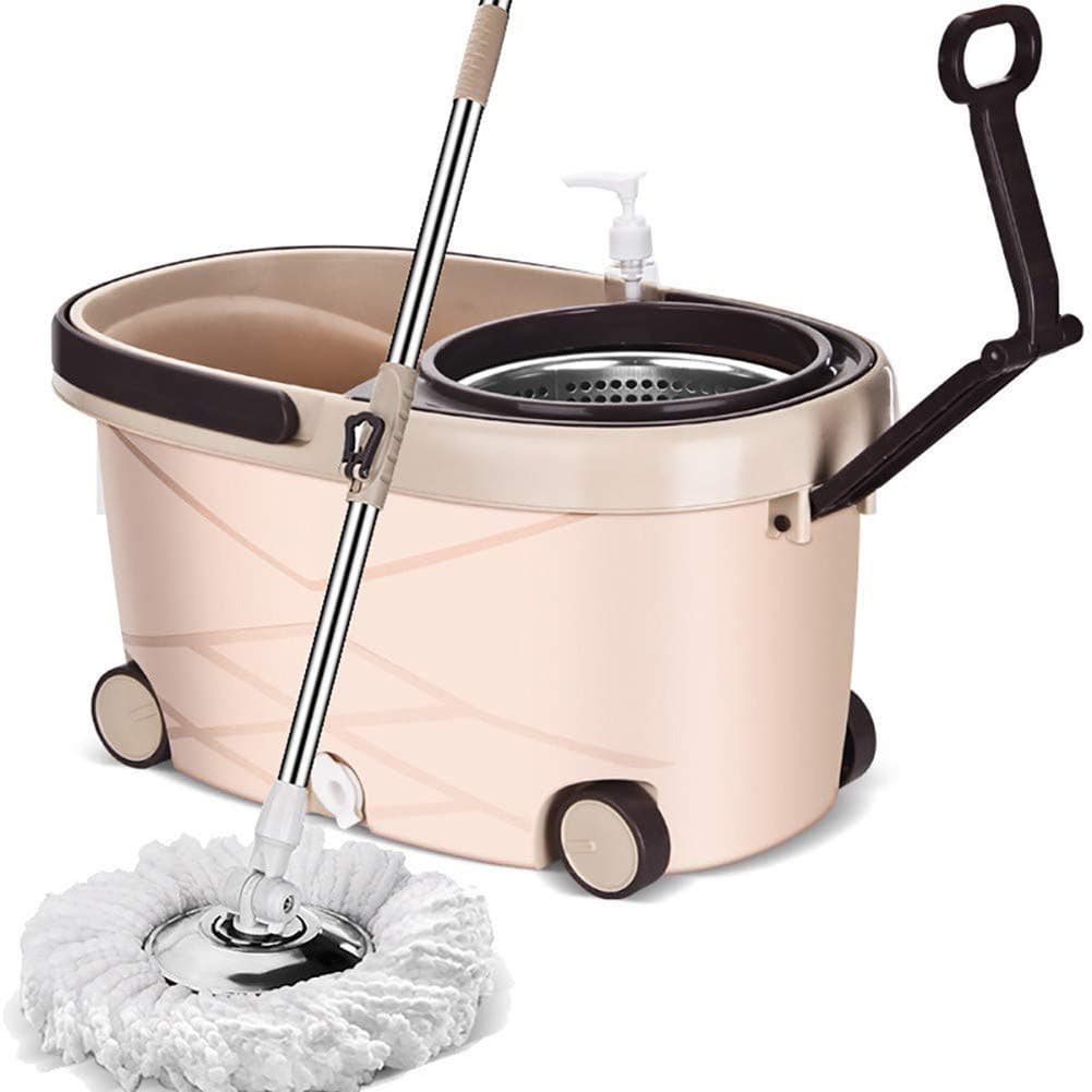 WOZUIMEI 360 Degree Spin Cleaning Mop And Bucket Cleaning Set Microfibre Floor Mop And Bucket Sets With Microfibre Rotating Dry Heads 5 Mop Heads And Stainless Steel Spinner