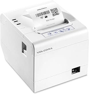 Volcora Thermal Receipt Printer, USB/WiFi Interface for Windows/MAC/Linux, 80mm POS Printer w/Auto Cutter, ESC/POS Command Support Cash Drawer, High Speed Wall Mount Kitchen Printer, White