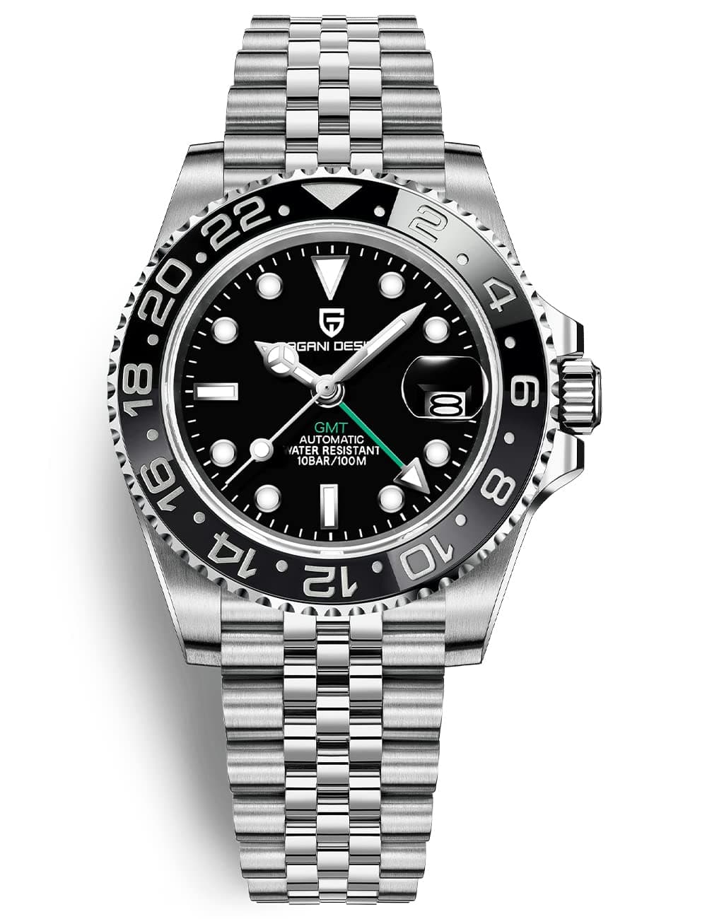 PAGRNE DESIGN Men Watch Pagani GMT Watches for Men Automatic 40MM Date 100M Waterproof Stainless Steel Sapphire Glass Mechanical Wristwatches PD-1662(5 Black)