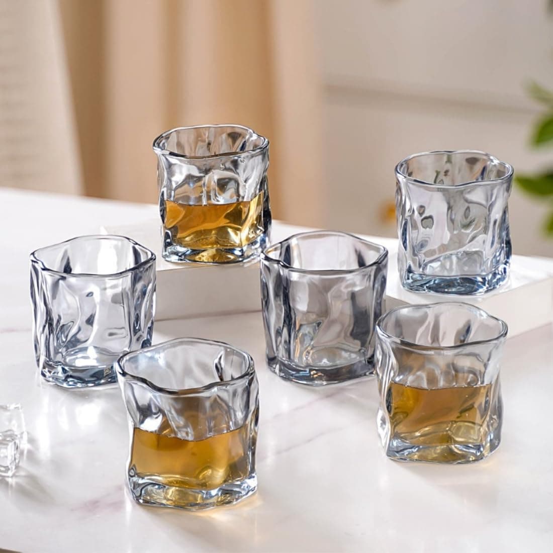 Crystal Grey Whiskey Glass Set of 6 (200ml Each) - Food Safe & Chip Resistant Bar Glases | Stylish Bar Set Addition for Home & Celebrations - Perfect for Whiskey, Juice, Water and More