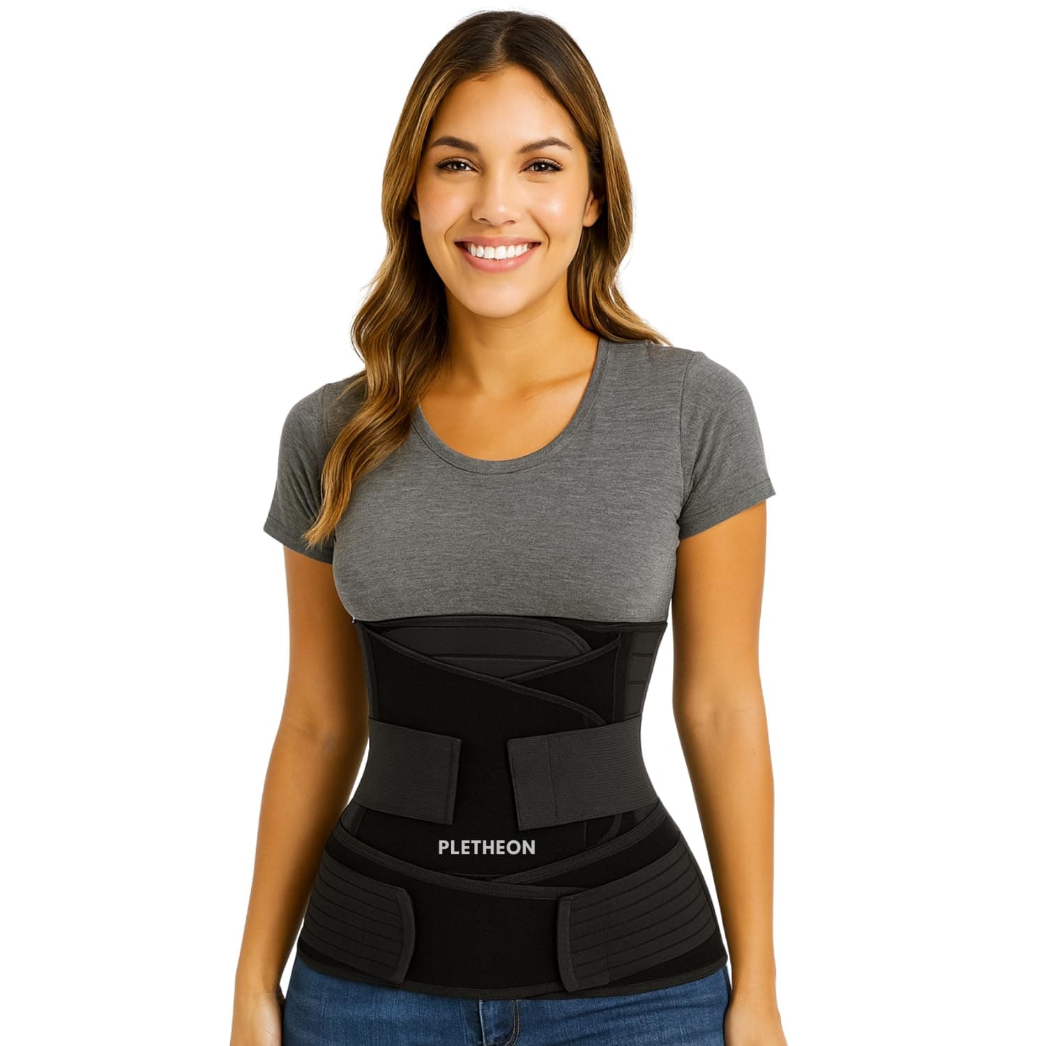 PLETHEON 3 in 1 Post Pregnancy Belt Black – Postpartum Belly Binder Combo | Waist & Pelvic Support Belt | After Delivery Fits 30–46 Inch Waist