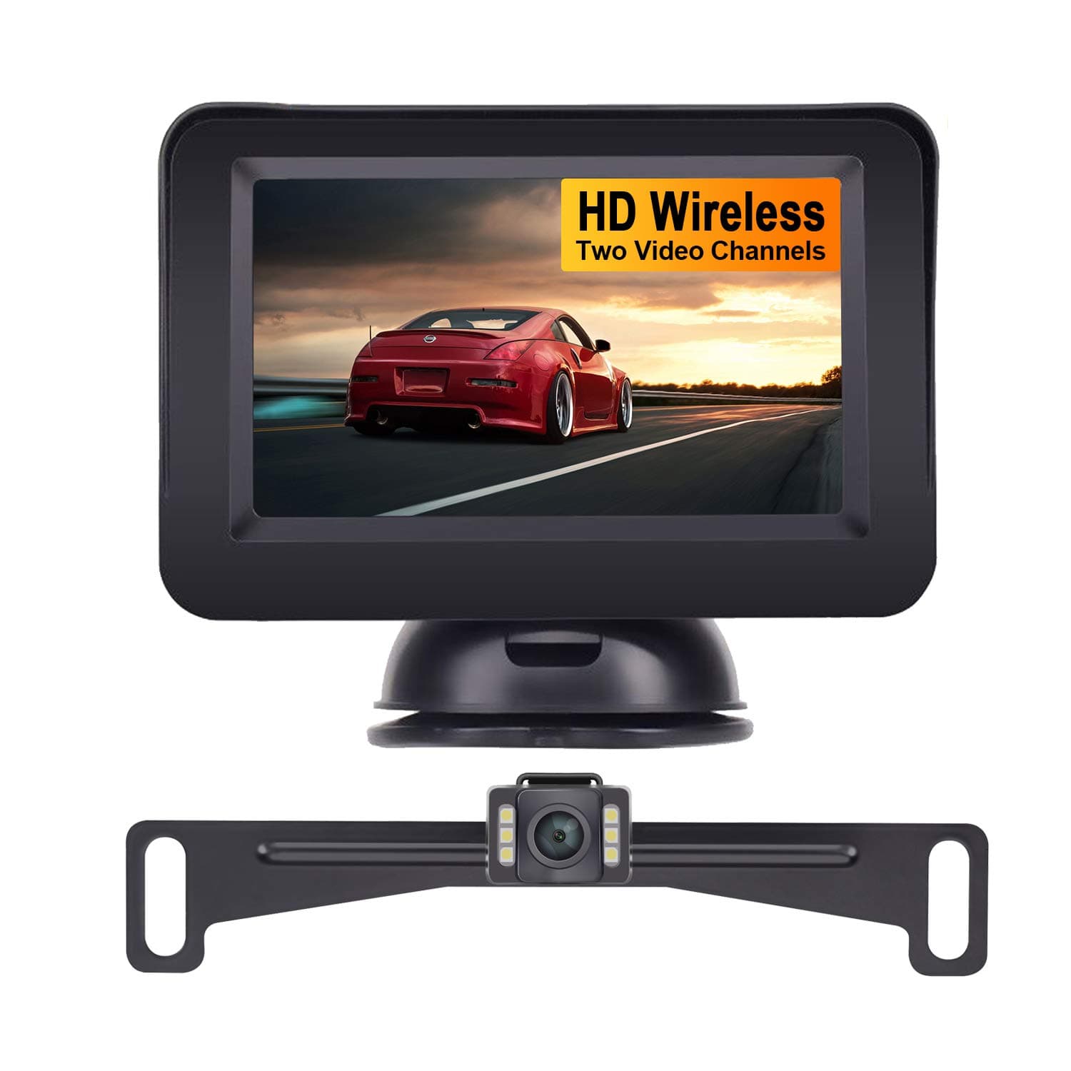 Wireless Backup Camera for Car AMTIFO 4.3'' Monitor Kit Support add 2nd Licence Plate Camera for Cars,SUVS,Minivans,DIY Guide Lines - A14