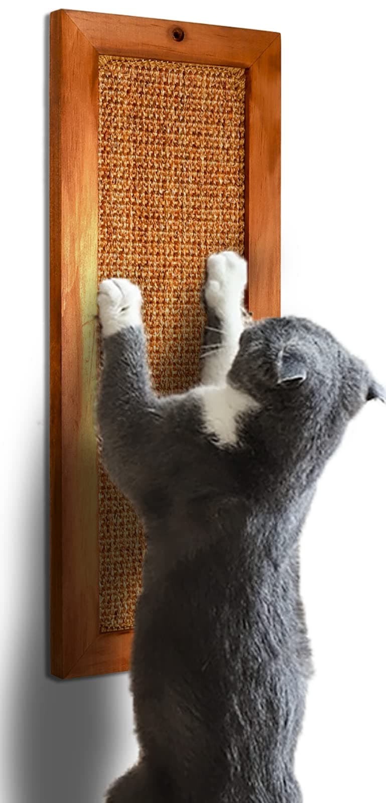 Cat Scratching Post, Wooden Sisal Cats Wall Scratcher, Floor or Wall Mounted Vertical Cat Scratch Pad for Indoor Cats Adults or Kittens, Cat Wall Furniture Protector
