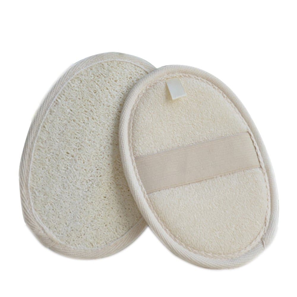 Exfoliating Loofah Pads, 2 Pack 100% Natural Luffa and Terry Cloth Material Loofa Shower Sponge Back Scrubber Cleaning Sponges Dead Skin Brush Back Cleaner Loofah Sponge Pads