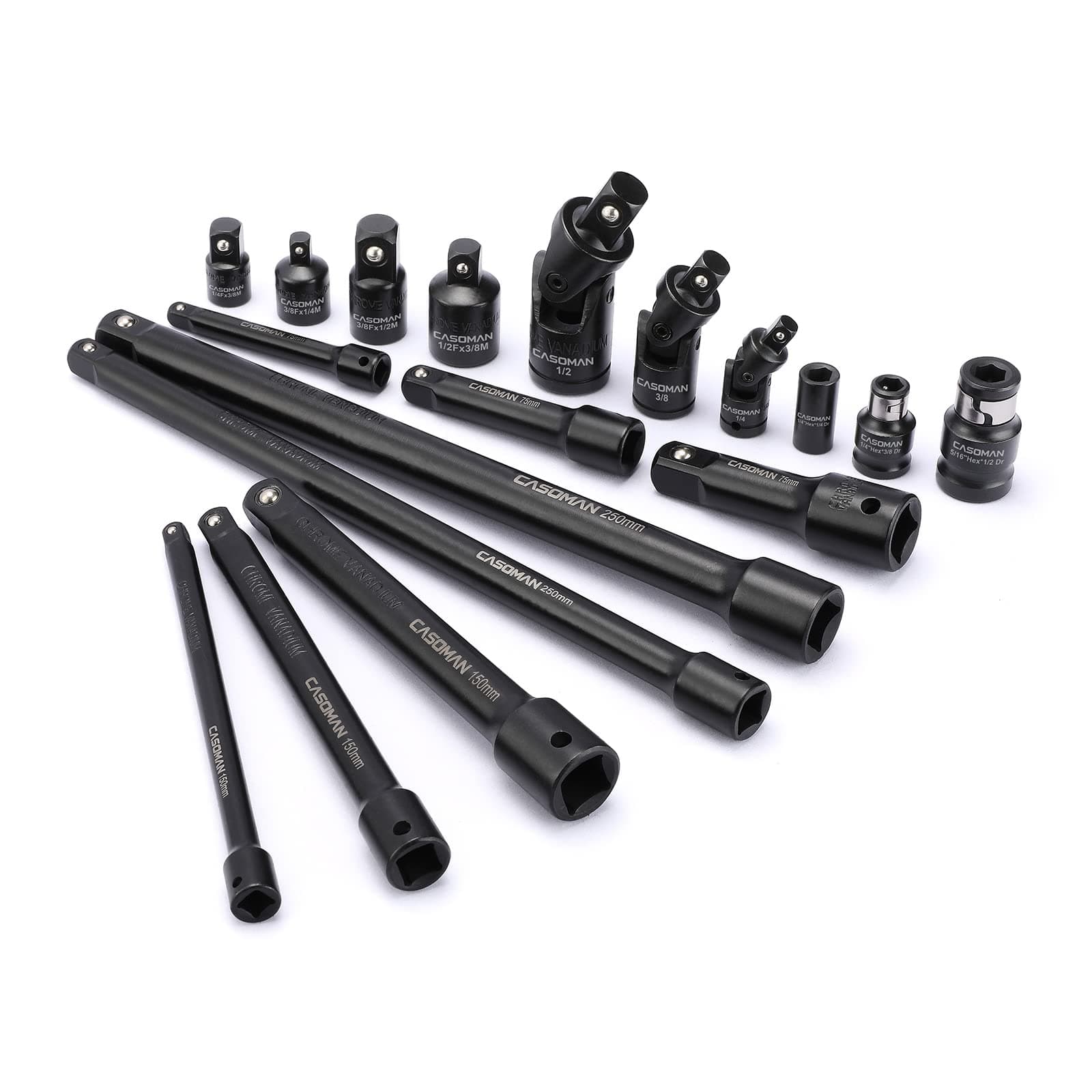 18 Pieces Drive Tool Accessory Set, Socket Extension Tool, Includes Adapters, Extensions and Universal Joints and Impact Coupler, Professional Socket Accessories