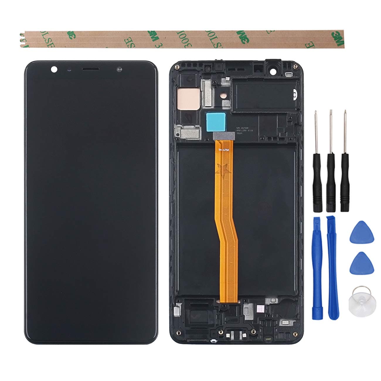HYYT Replacement for Samsung Galaxy A7 2018 A750 AMOLED 5.6" LCD Display Touch Screen Digitizer Assembly with A Set of Tools (Original Black+Frame)