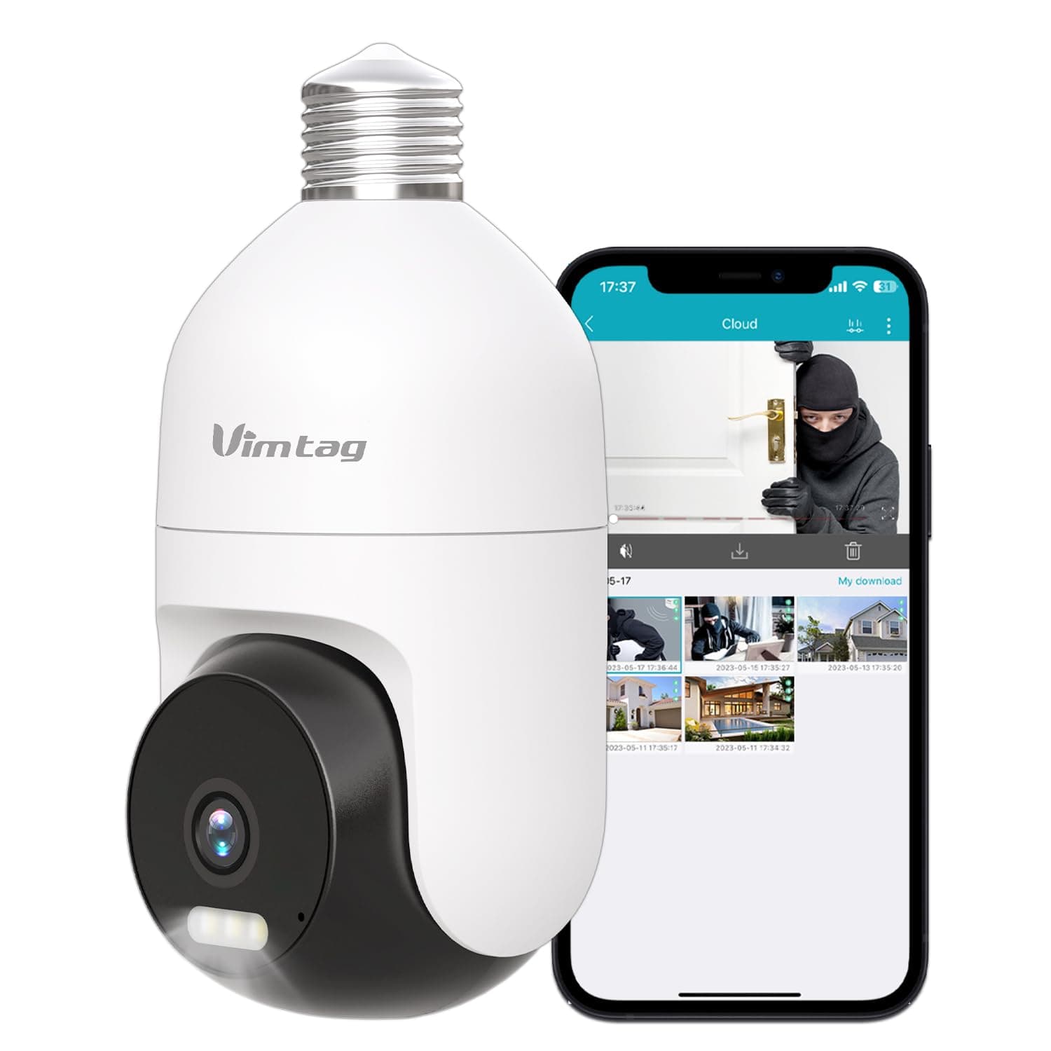 Bulb Camera, 3K Bulb/6MP Outdoor Security Camera with Projector/Night Vision/PTZ/Speaker/Two-Way Talk/Phone App/IP/Human/Sound/Detection