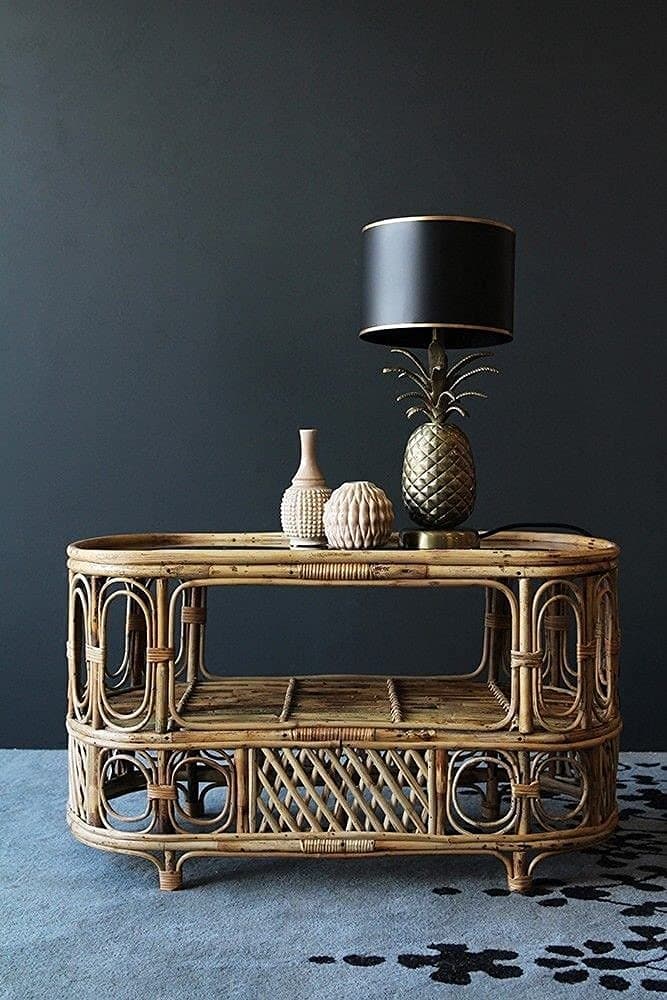 Avika Wood Bamboo Rattan/Cane Coffee Table, Center Table for Living Room(Glass not Included)