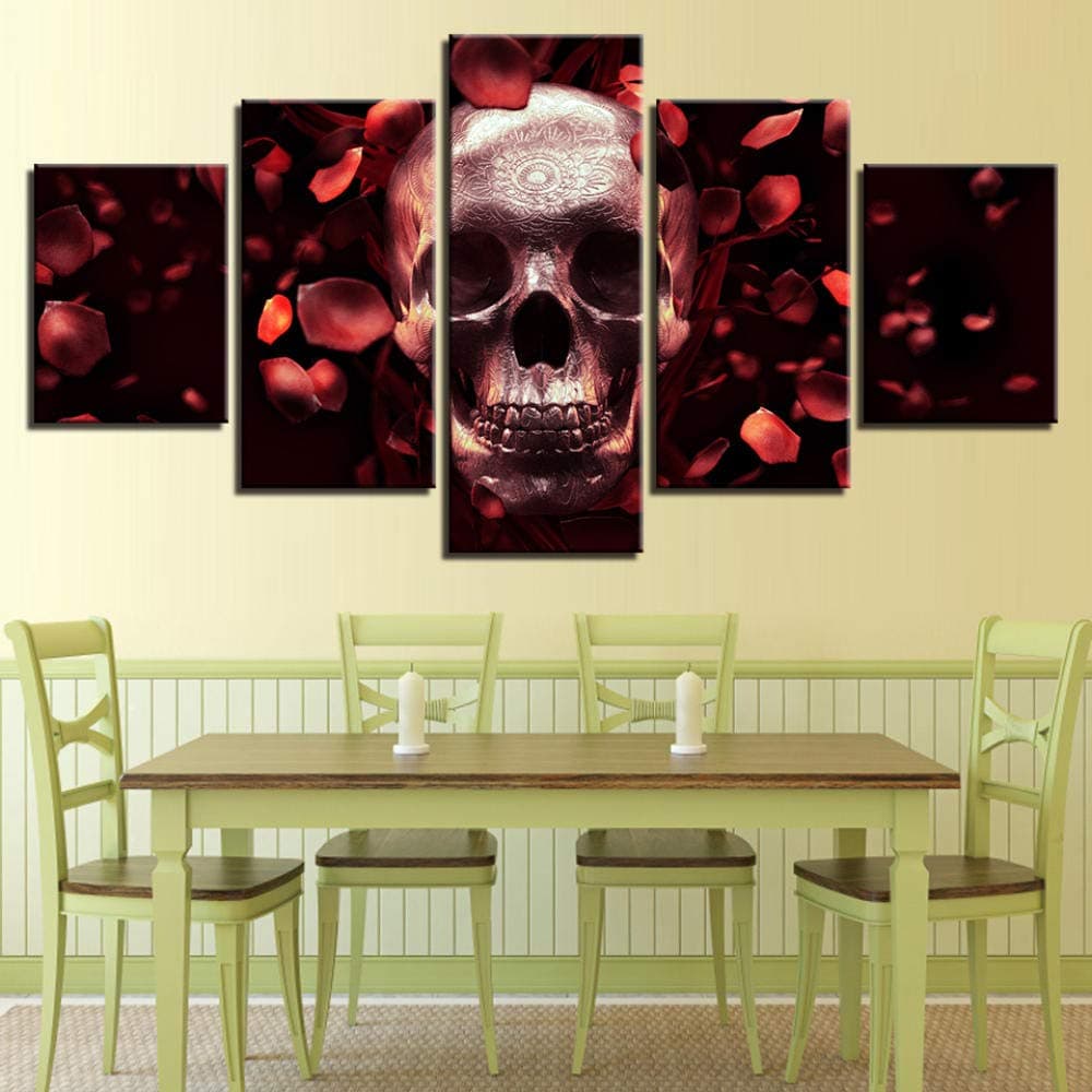 SHUIG 3D printed wall decoration artist home 5 panels petal skull living room HD modern painting poster picture-No Frame