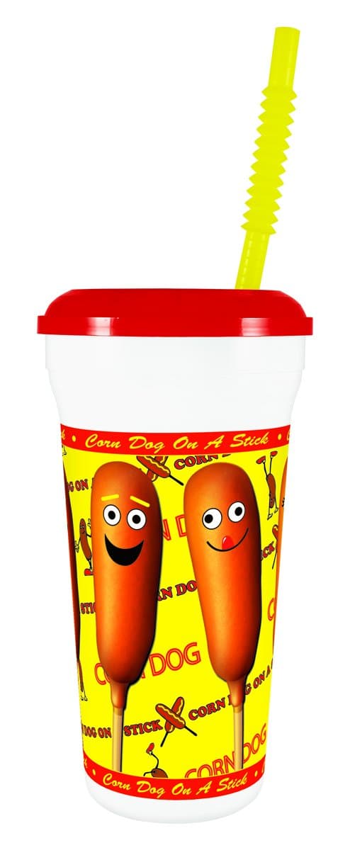 32 oz Corn Dog Souvenir Cup with Matching Lid and Straw, 300/CASE