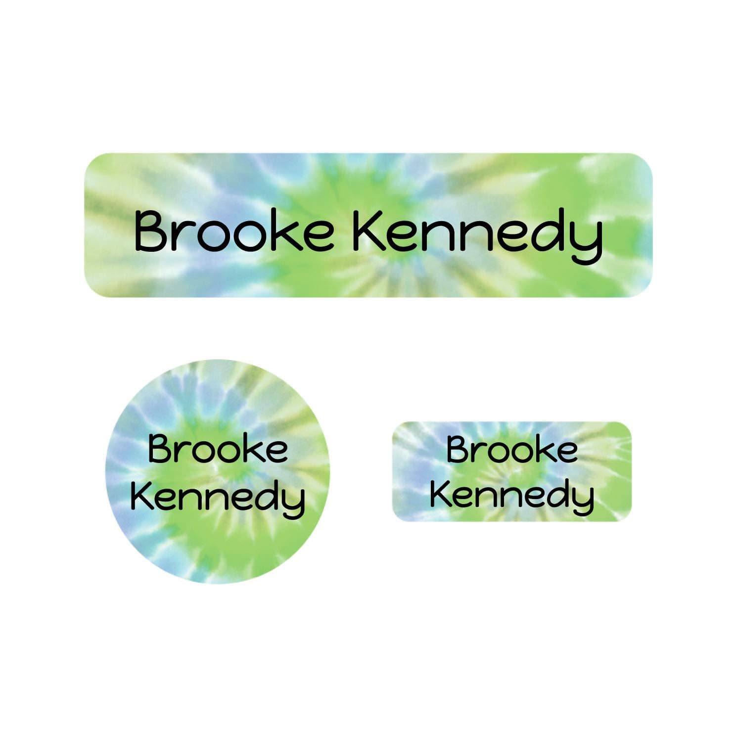 Name Bubbles - Custom Name Labels for Daycare, School, and Camp (90 Labels - 3 Sizes) - Personalized Waterproof Name Stickers for Clothes, Lunch Boxes, Water Bottles, & School Supplies (Tie-dye Green)