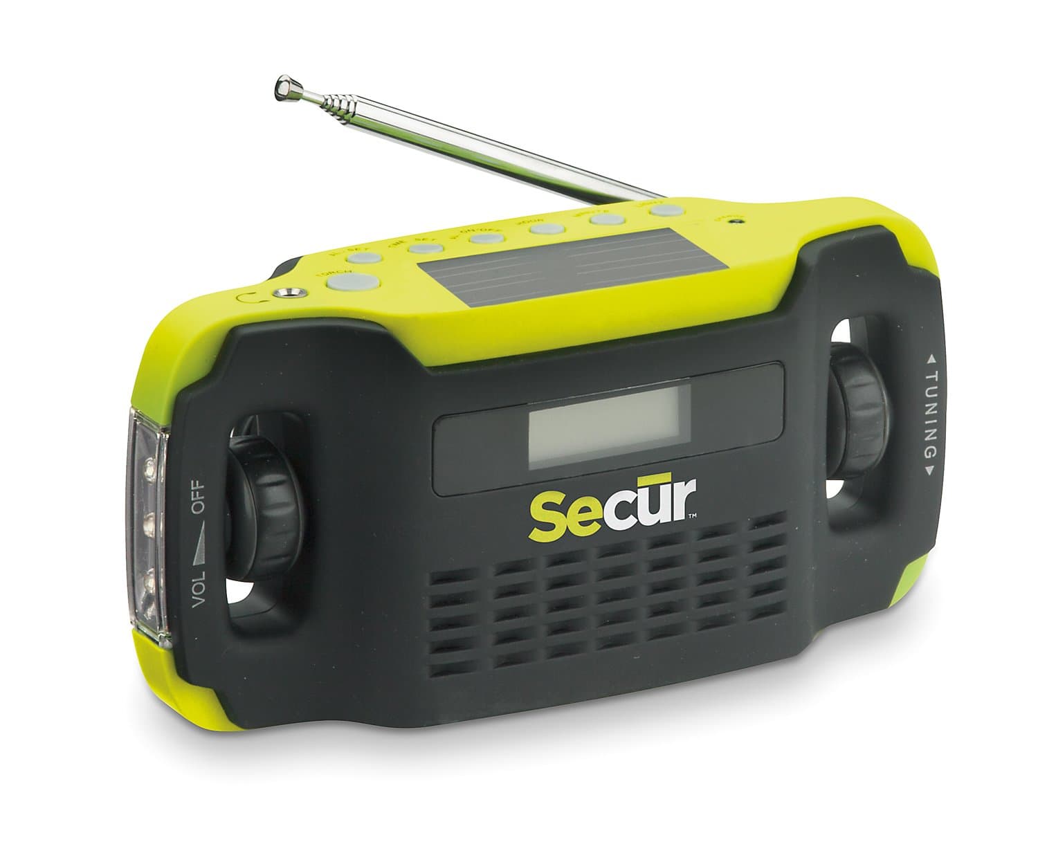 Secur Digital AM/FM Radio, Alarm Clock, Smart/cell phone Charger, 3 LED Flashlight, - compact radio emergency cell phone charging, digital alarm clock – powers with built in solar or Hand crank dynamo generator, no batteries needed