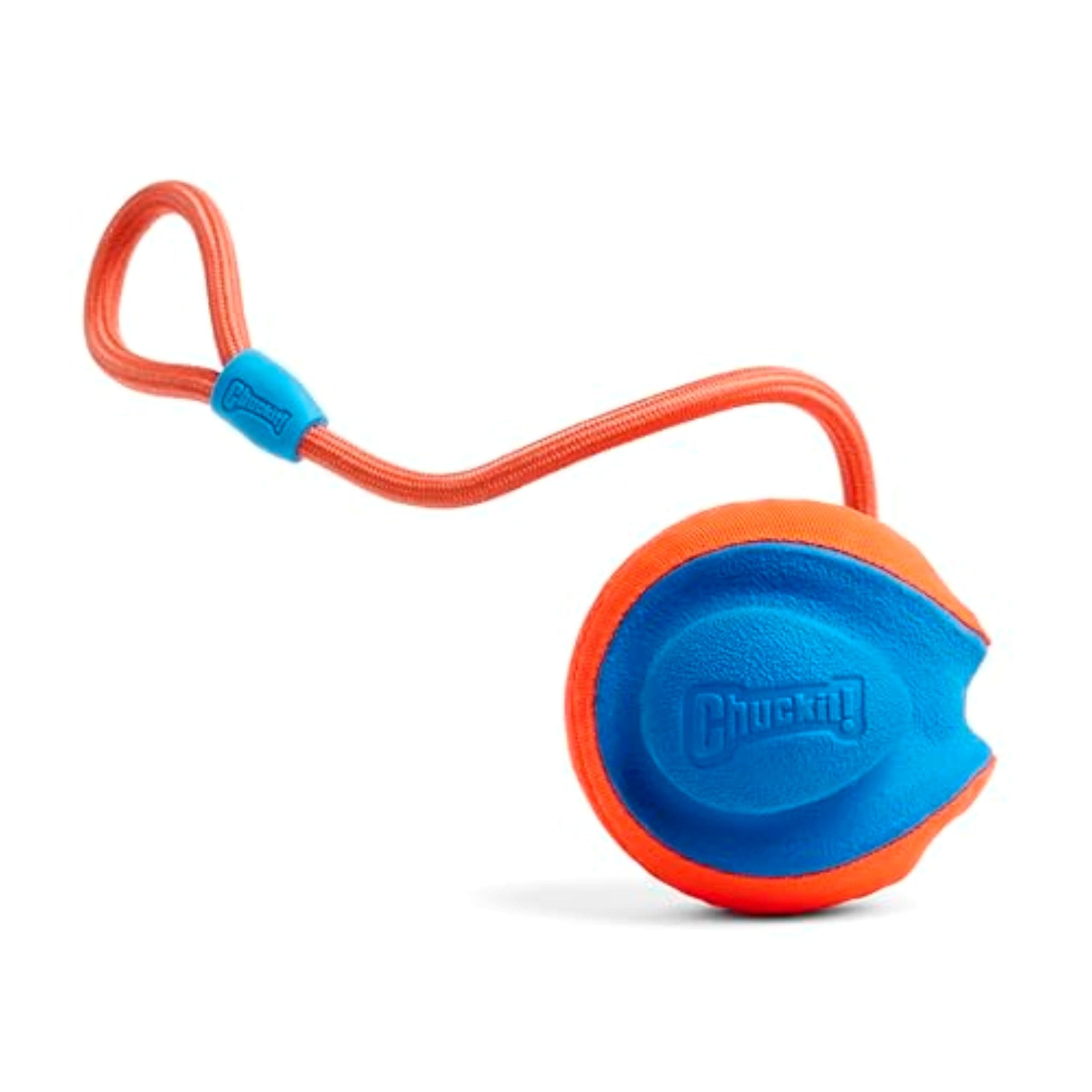 Chuckit! - Rope Fetch, Play Tug Kick or Throw Durable Dog Ball, Orange and Blue