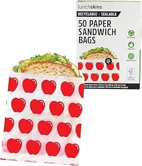Lunchskins Paper Sandwich Bags - Sealable, Recyclable & Grease-Resistant - Disposable Snack Bags for Kids & Family - Self-Adhesive Closure for Freshness - Perfect for On-the-Go & Home Use